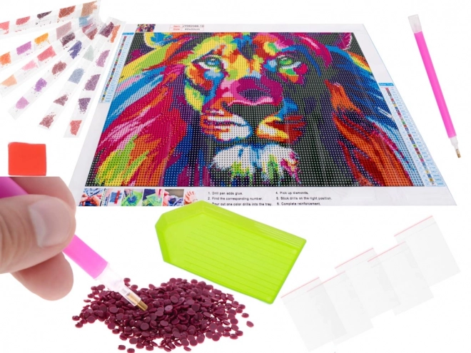 Kit de peinture au diamant - lion arc-en-ciel
