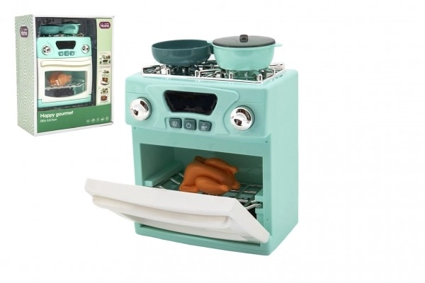 Cuisinière en plastique avec accessoires fonctionnant à piles avec lumière et son en boîte 22x28x11,5cm 18m+