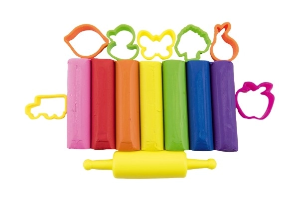 Pâte à modeler NARA 430g 8pcs avec emporte-pièces 10pcs avec rouleau et accessoires dans boîte plastique 21x12x8cm