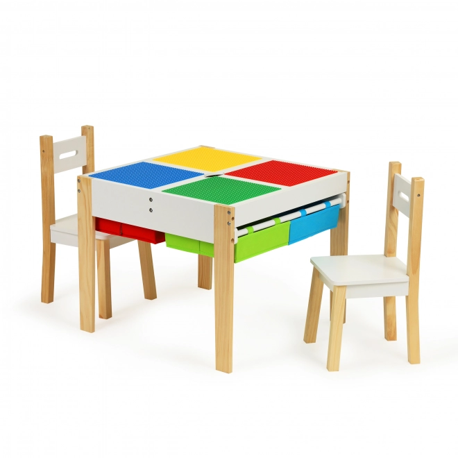ECOTOYS Table en bois pour enfants avec plateau de jeu et deux chaises