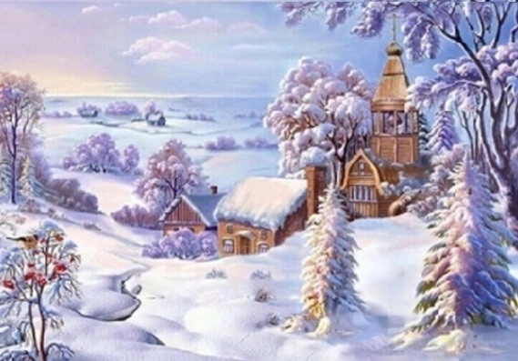 Mosaïque de diamant – Église sous la neige