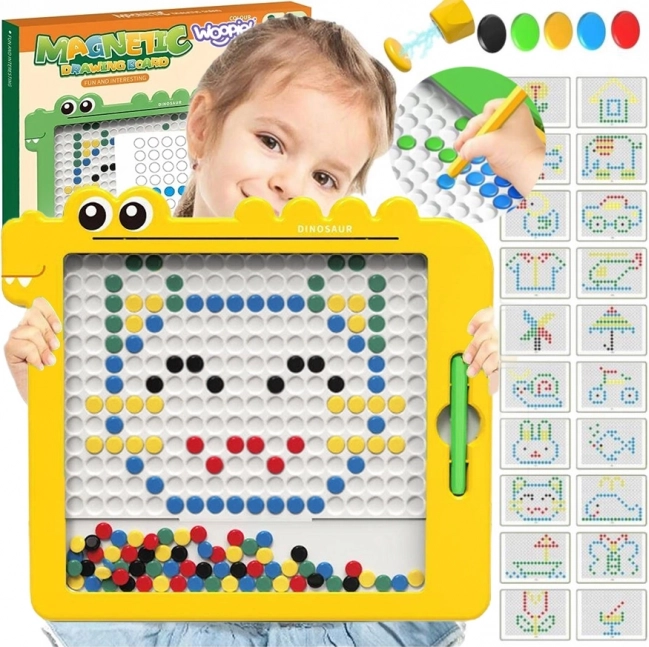 Tableau magnétique WOOPIE MAGPAD dinosaure, Montessori, 110 boutons magnétiques