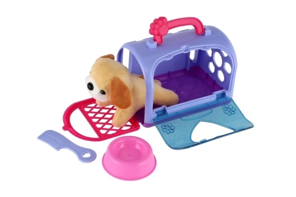 Boîte de transport avec chien en peluche