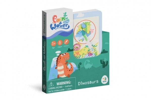 Coloriage magique à l'eau Dinosaures carnet 12x14cm + pinceau 8 pages dans une boîte
