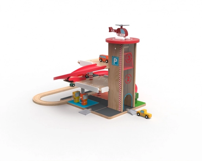 Garage en bois avec chemin de fer pour enfants