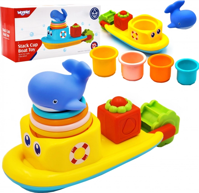 Woopie jouet d’eau pour bébé – bateau avec baleine et gobelets à transvaser