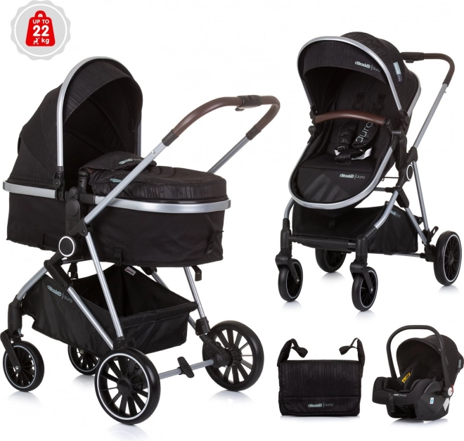 CHIPOLINO Poussette combinée Aura 2en1 Obsidian, Argent