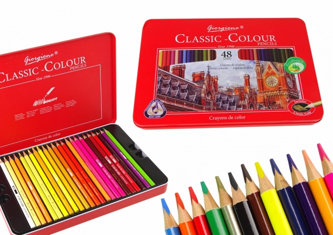 Ensemble de 48 crayons de couleur pour artistes dans un conteneur en métal
