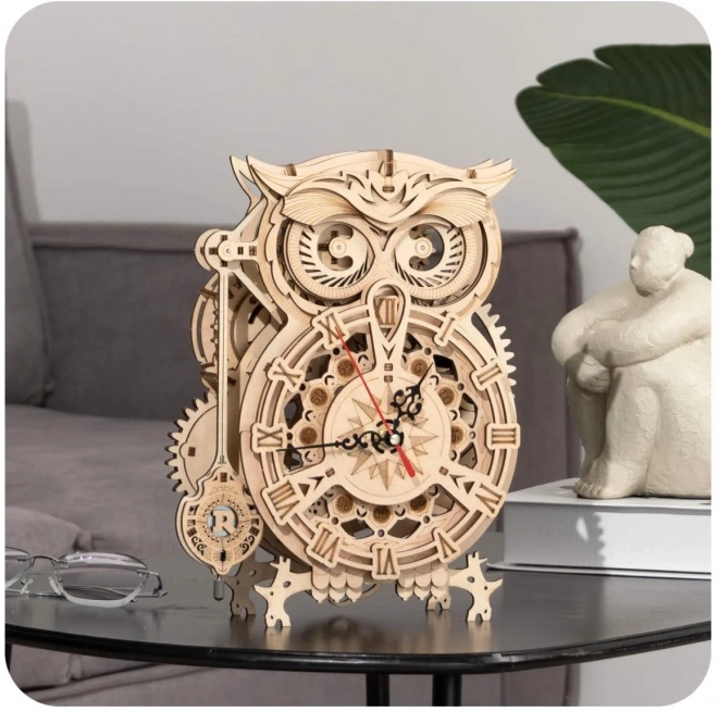 Puzzle mécanique en bois 3D Horloge chouette