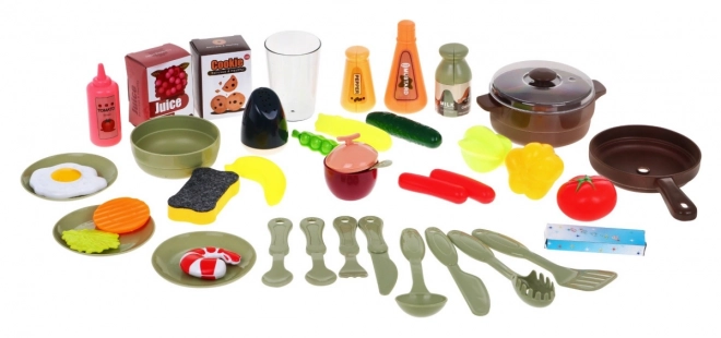 Cuisine moderne pour enfants avec eau courante et 42 accessoires
