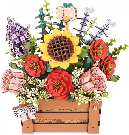Puzzle 3D en bois jardinière avec fleurs