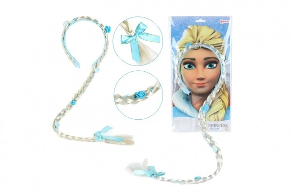 Set de beauté serre-tête avec tresse 90cm princesse des glaces sur carte 35x18cm en sachet carnaval