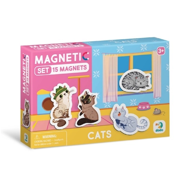 Aimants avec motif de chats dans une boîte