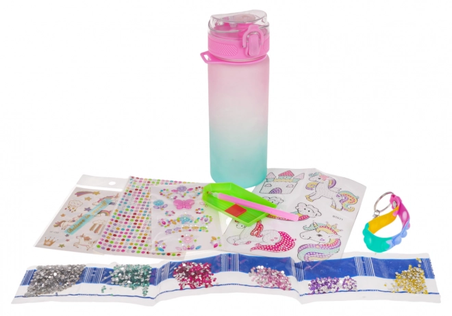 Bouteille d'eau avec licorne + accessoires
