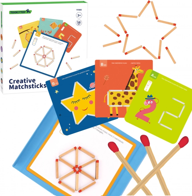 TOOKY TOY jeu logique Montessori en bois avec allumettes magnétiques, 58 pcs