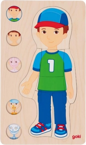 goki puzzle anatomique en bois corps humain – garçon, 5 couches