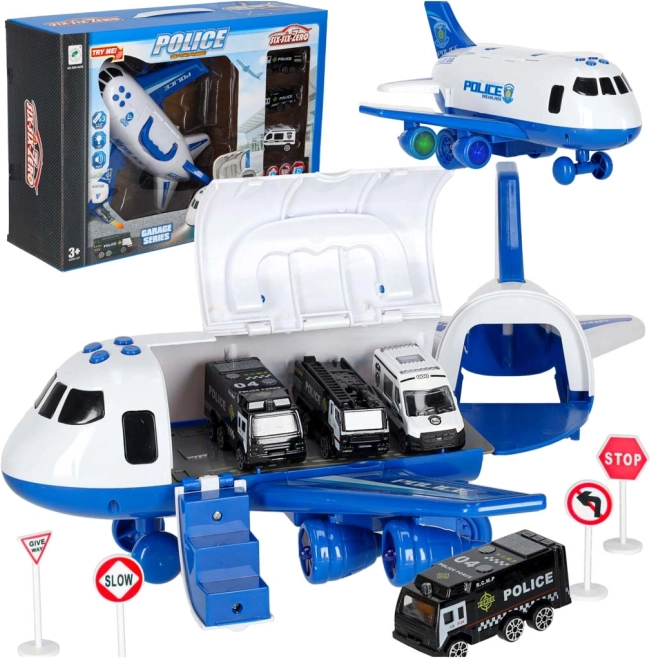 Transporteur d'avion et 3 voitures de police