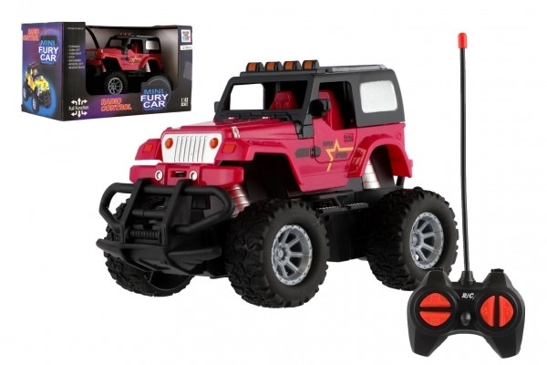 Voiture RC tout-terrain 14cm plastique 27MHz à piles avec lumière en boîte 20x11x10cm – Růžové