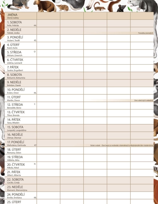 Calendrier de planification familiale Animalium 2026
