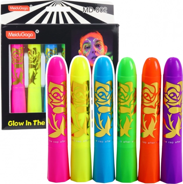 Kit de peinture néon pour visage marqueurs fluorescents UV 6 pièces