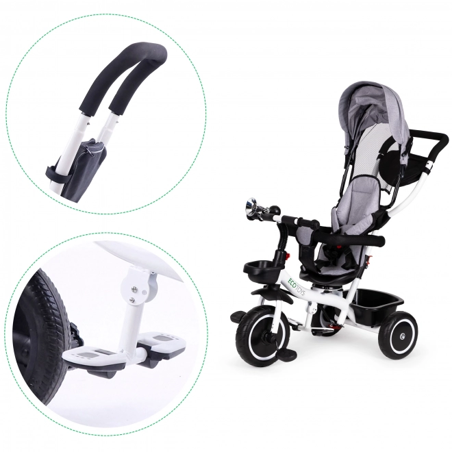 ECOTOYS Tricycle avec pare-soleil et barre de poussée - gris