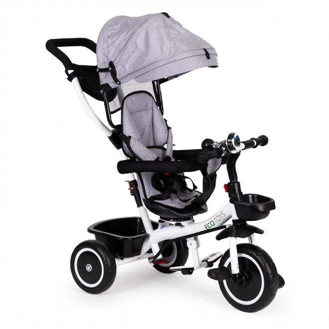 ECOTOYS Tricycle avec pare-soleil et barre de poussée - gris