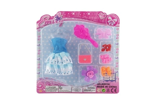 Robes/accessoires pour poupées avec accessoires, 3 types sur carte 24x24x3cm