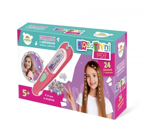 Diamants étincelants pour cheveux avec applicateur plastique 18x4cm avec accessoires dans une boîte 22x12x5,5cm