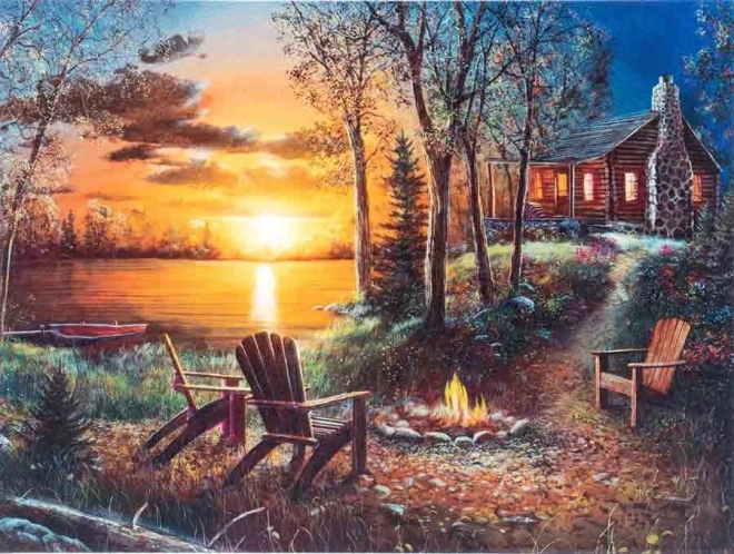 Peinture au diamant Maison au bord du lac 30x40 cm