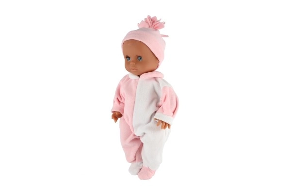 Poupon Hamiro 40cm, corps rigide ensemble blanc et rose + bonnet rose en boîte 20x43x13cm