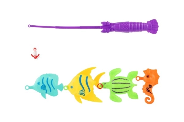 Jeu de poisson/pêcheur avec canne à pêche 26cm plastique 5 couleurs sur carte 15,5x49x2cm