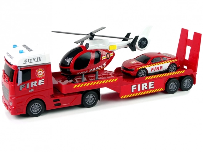 Ensemble de pompiers Camion Camion Hélicoptère Lumières sonores Rouge