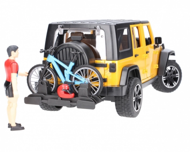 Bruder Jeep Wrangler Rubicon avec cycliste et vélo