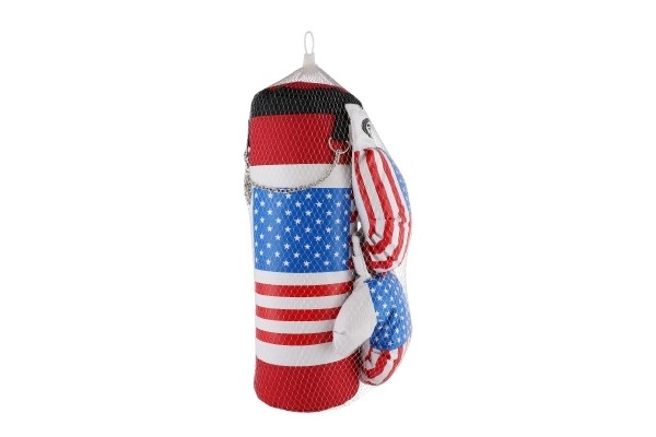 Sac de boxe + gants en filet 45x15cm
