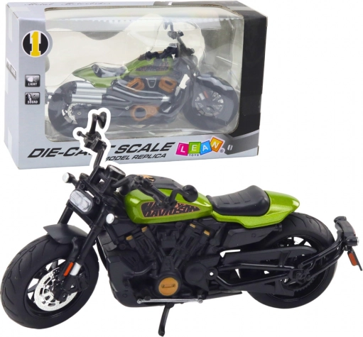 Modèle en métal de chopper 1:12 avec lumières et sons – noir avec éléments verts