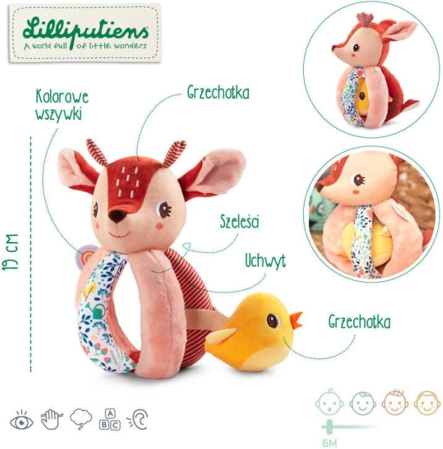 Lilliputiens hochet et jouet d’éveil à saisir biche Stella, 6 mois+