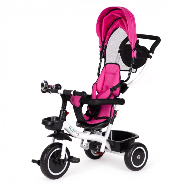 Tricycle ECOTOYS avec toit ouvrant et barre de poussée - rose