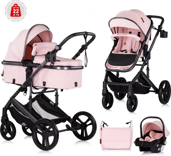 Poussette combinée Amore 2en1 rose guimauve