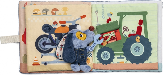 Lilliputiens - Livre textile Chiot Jules au garage