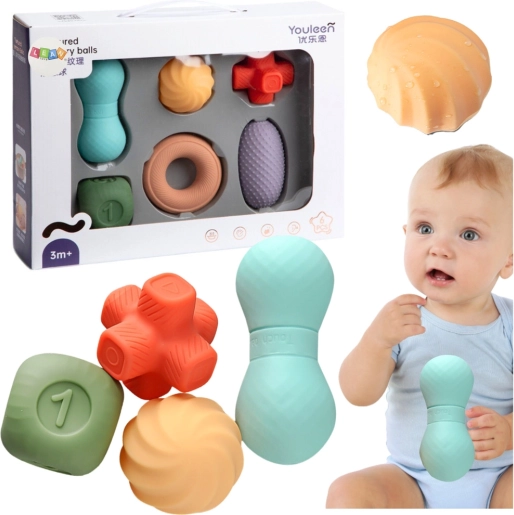 balles et cubes sensoriels souples pour bébés, 6 pcs