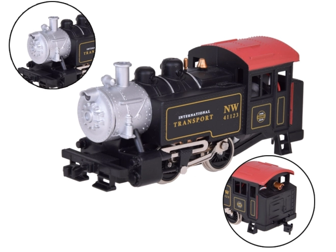 Ensemble de train électrique avec locomotive à vapeur classique et unité de contrôle