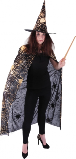 Cape et chapeau de sorcier avec toile d’araignée pour adultes