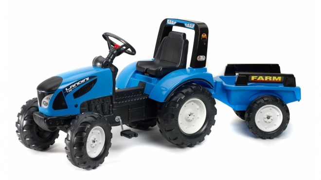 Tracteur Landini bleu à pédales avec remorque pour enfants à partir de 3 ans