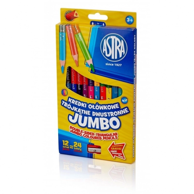 Crayons triangulaires double face ASTRA JUMBO 12 pcs, 24 couleurs
