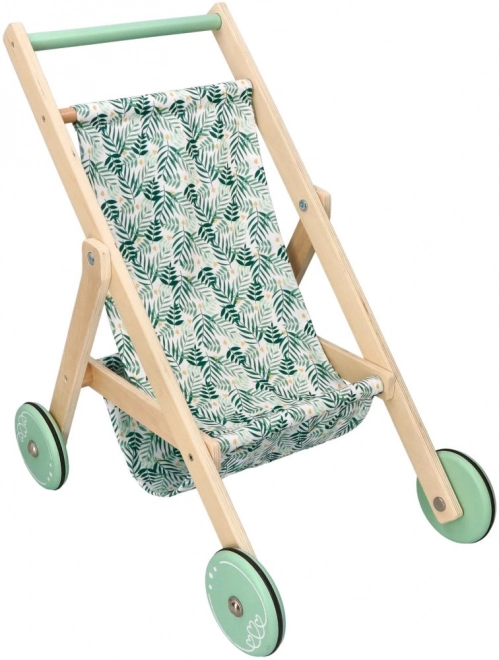 Poussette légère en bois pour poupées - menthe