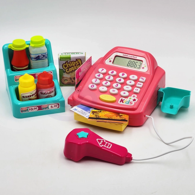 WOOPIE Caisse enregistreuse pour enfants avec étagère et accessoires rose