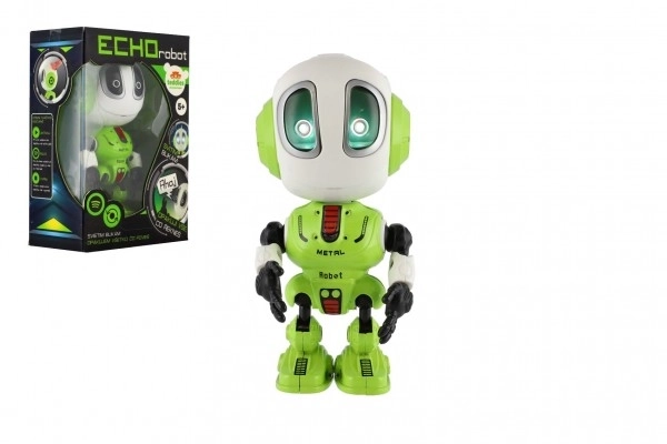 Robot ECHO répétant des phrases métallique 12cm vert à piles avec son, lumière dans une boîte de 10,5x15x5,5cm