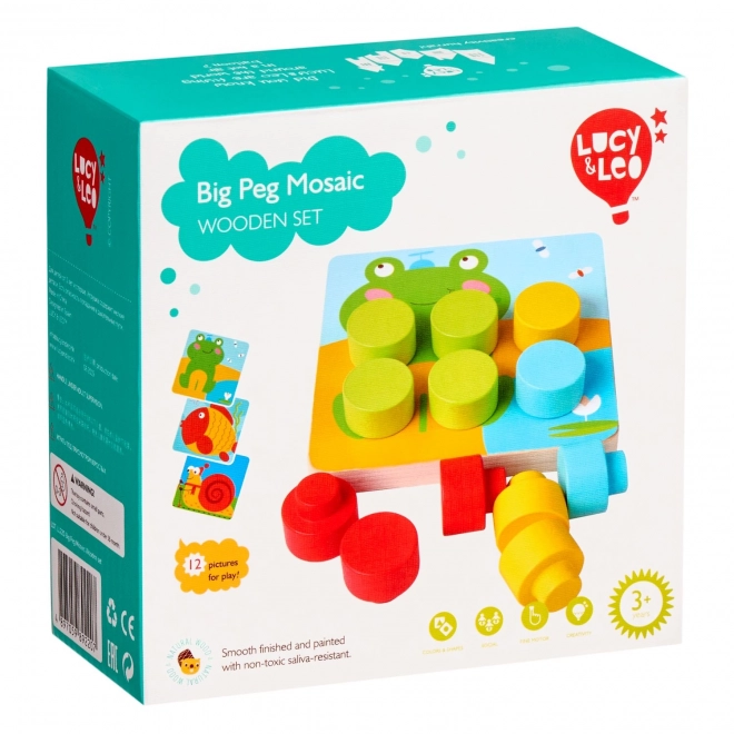 Mosaïque colorée Lucy & Leo - jeu en bois avec de gros picots et modèles