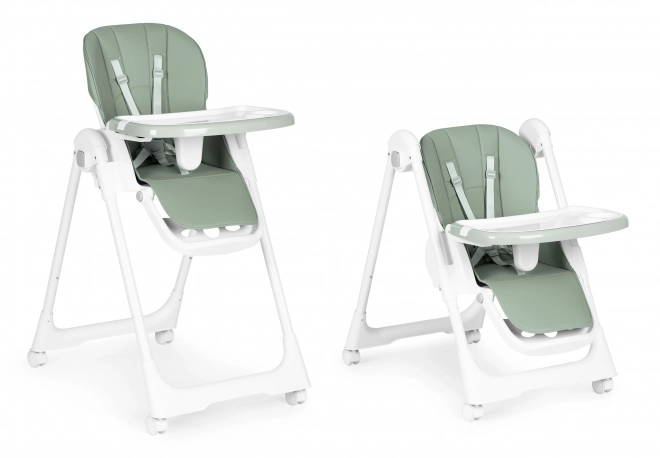 Chaise haute, chaise d'alimentation, réglable en hauteur, harnais en simili cuir, plateau double vert
