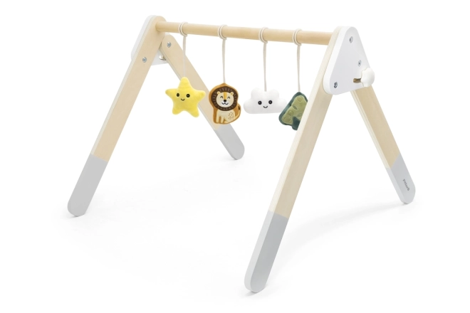 Portique en bois avec jouets